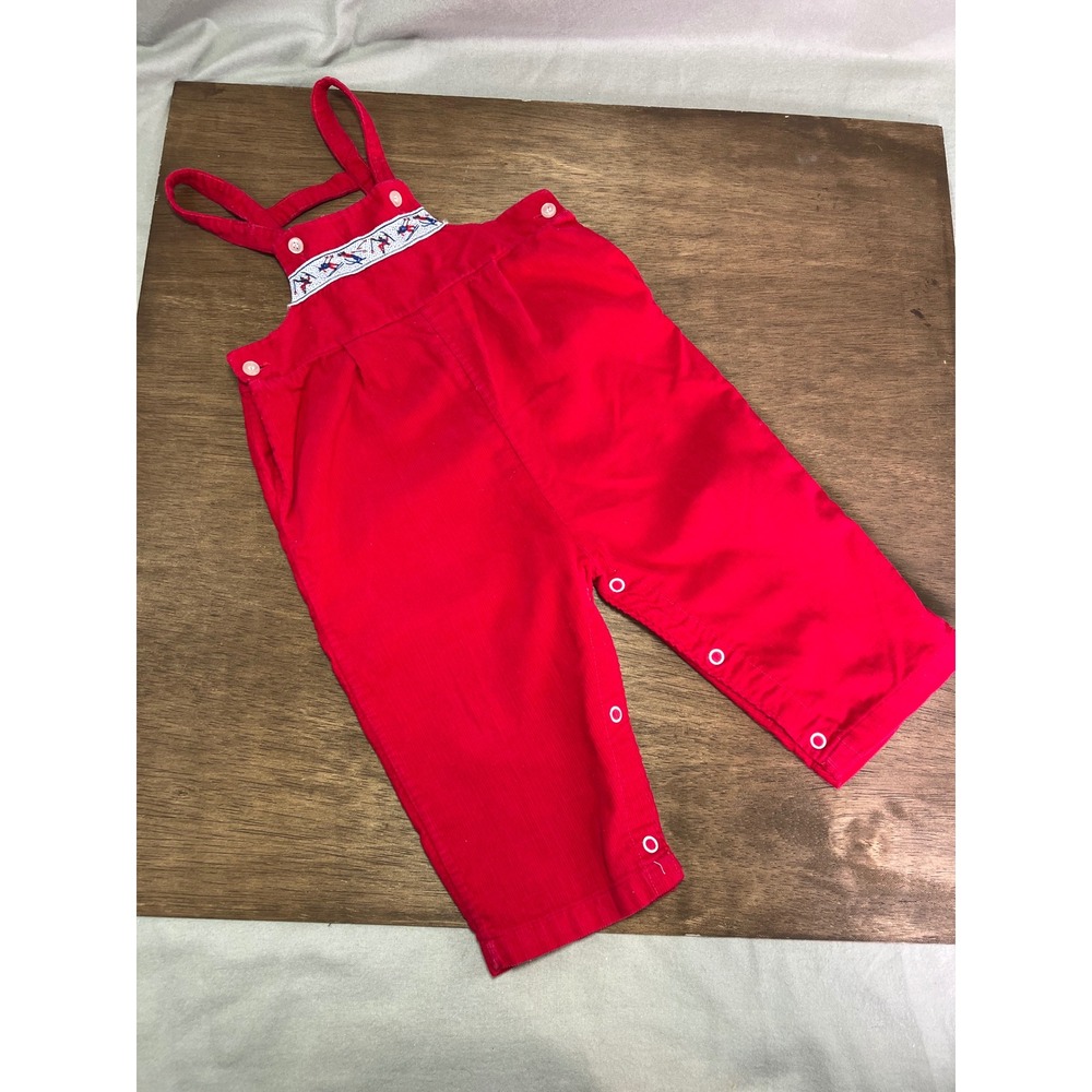 Health-tex Overalls Red Corduroy Ski  Theme Vintage 24 Months Snap Close Bottom